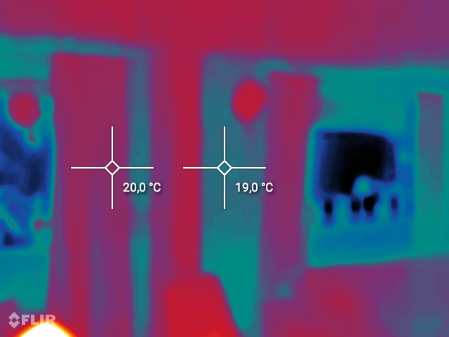 Warmtebeeld van een oude gevelwand na de coating met PScoat